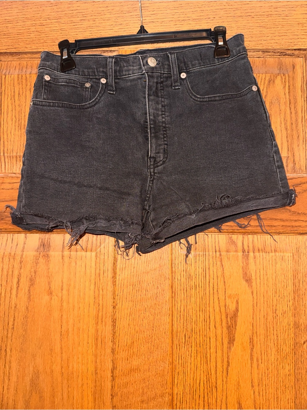 Madewell Black High-Rise Frayed Denim Shorts